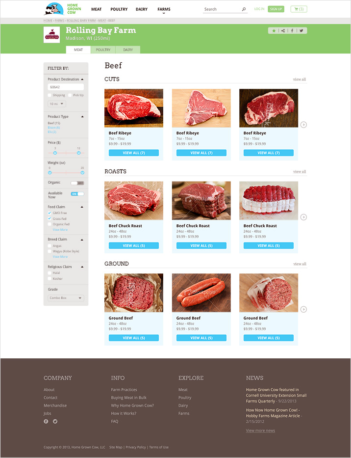 Home Grown Cow webpage