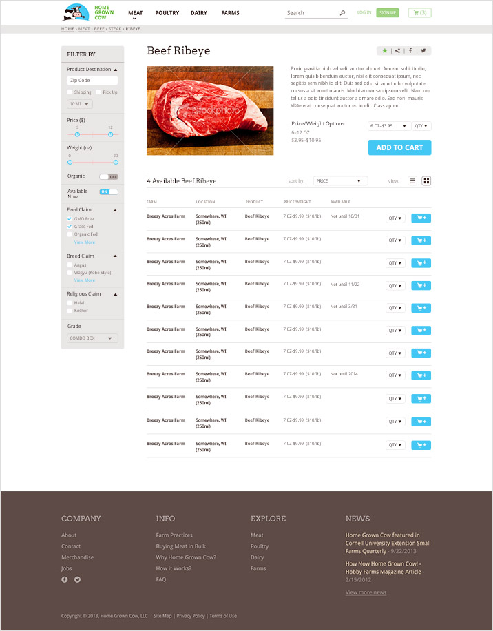 Home Grown Cow webpage